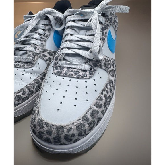 Nike Air Force 1 Low Leopard Print Blue Swoosh DJ6192 001 Mens 9.5 - Picture 8 of 11
